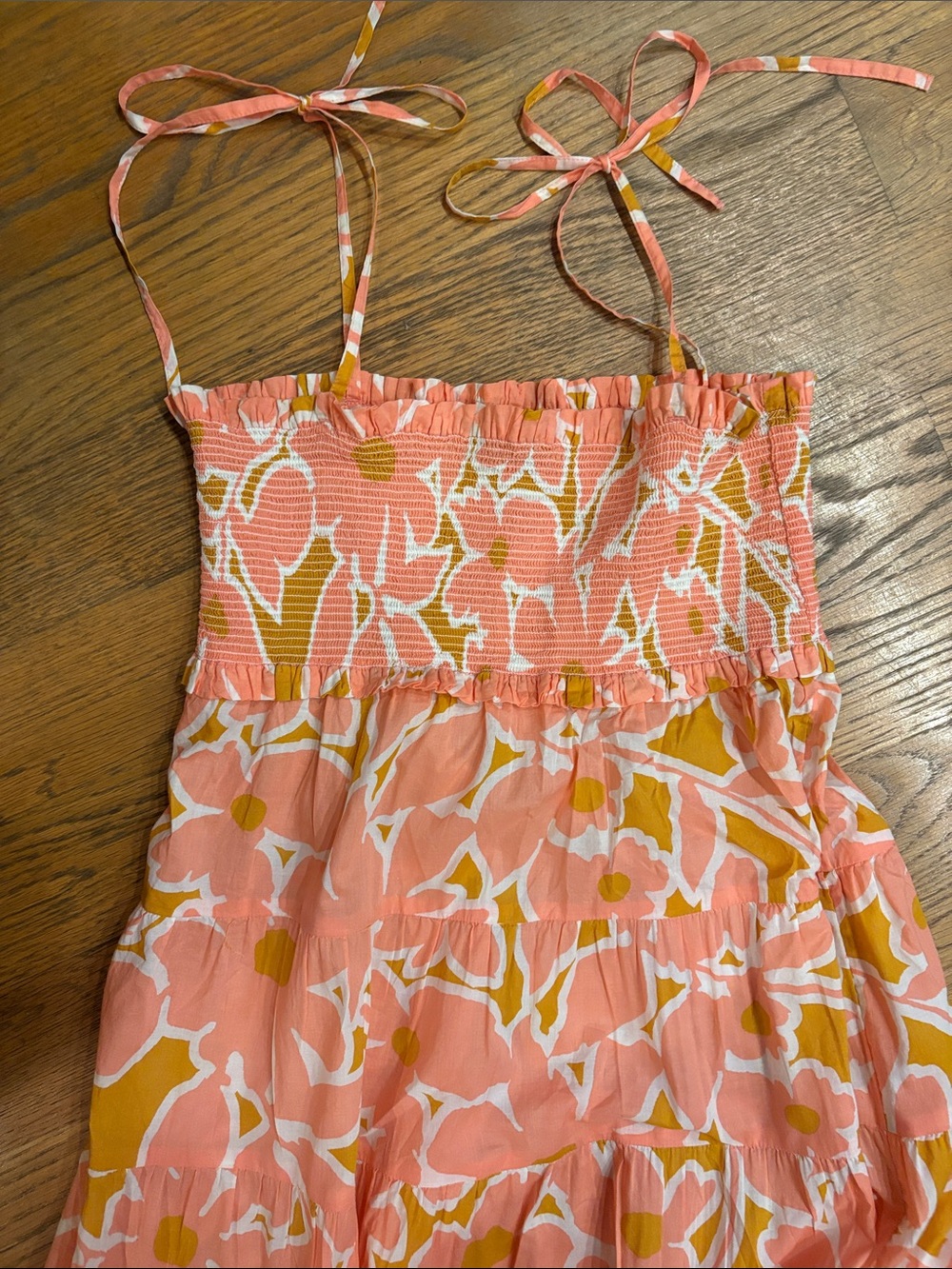J. Crew Pink & Yellow Floral Smocked Beach Dress Coverup - Picture 3 of 5